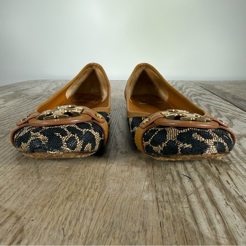 TORY BURCH‎ AADEN Ballet Leopard Raffia Gold Logo Hardware Size 9 M - Picture 3 of 8